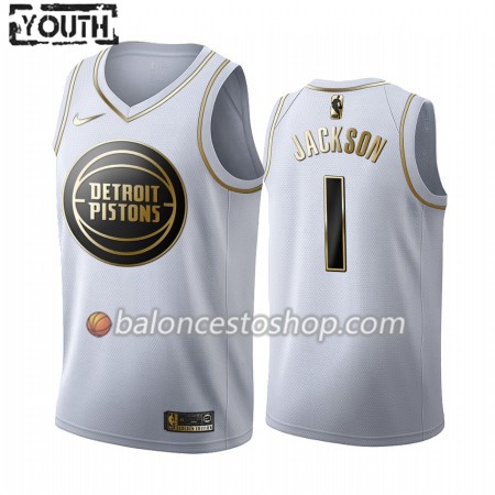 Camiseta Niños NBA Detroit Pistons Reggie Jackson 1 2019-20 Nike Blanco Golden Edition Swingman